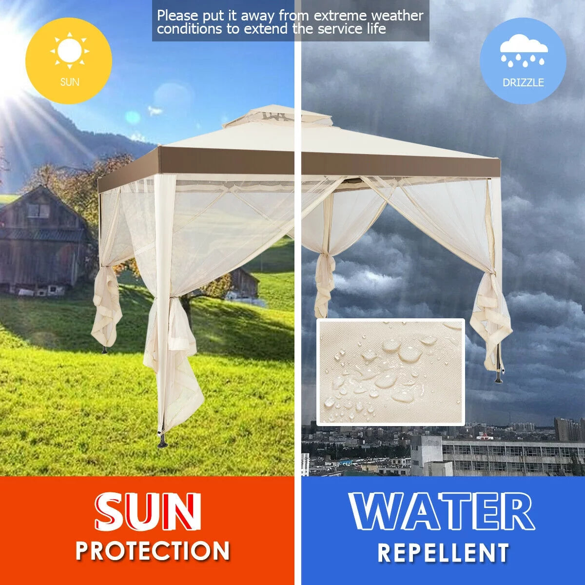 10'x 10' Beige Canopy Gazebo with Mosquito Netting O464306
