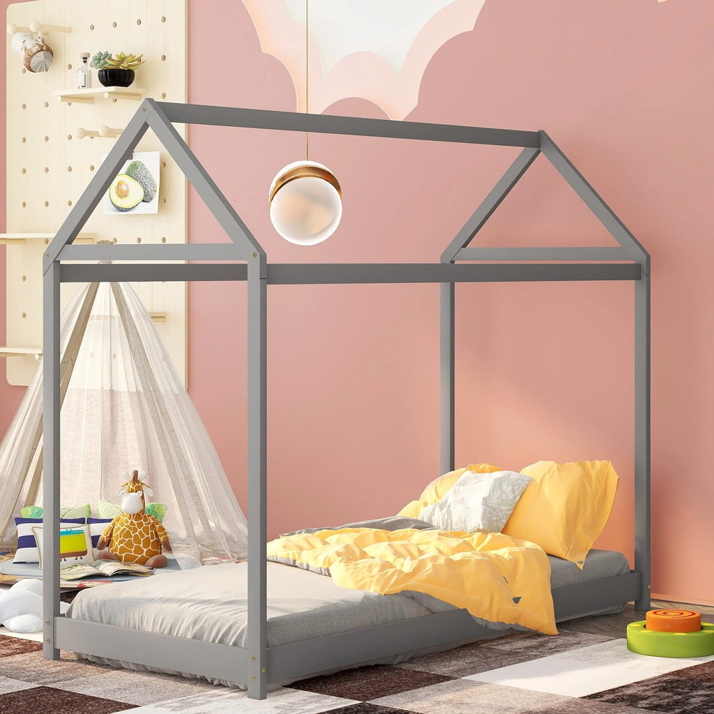 Twin Size White Wooden House Bed F609967