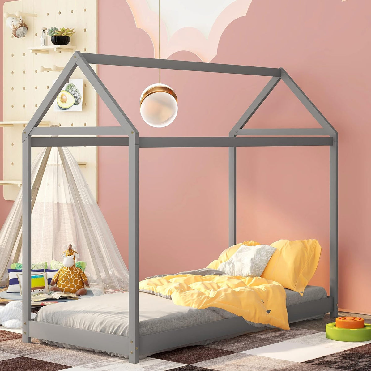Twin Size White Wooden House Bed F609967