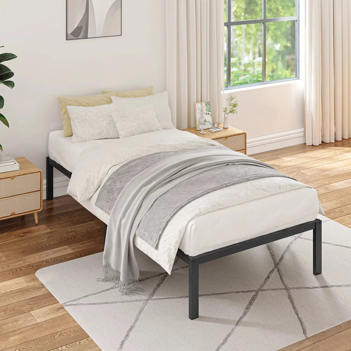 14 Inch Black Metal Twin Bed Frame Z737907