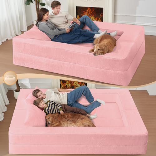 Faux Fur Convertible Bean Bag Sofa Bed with Pillow K65477