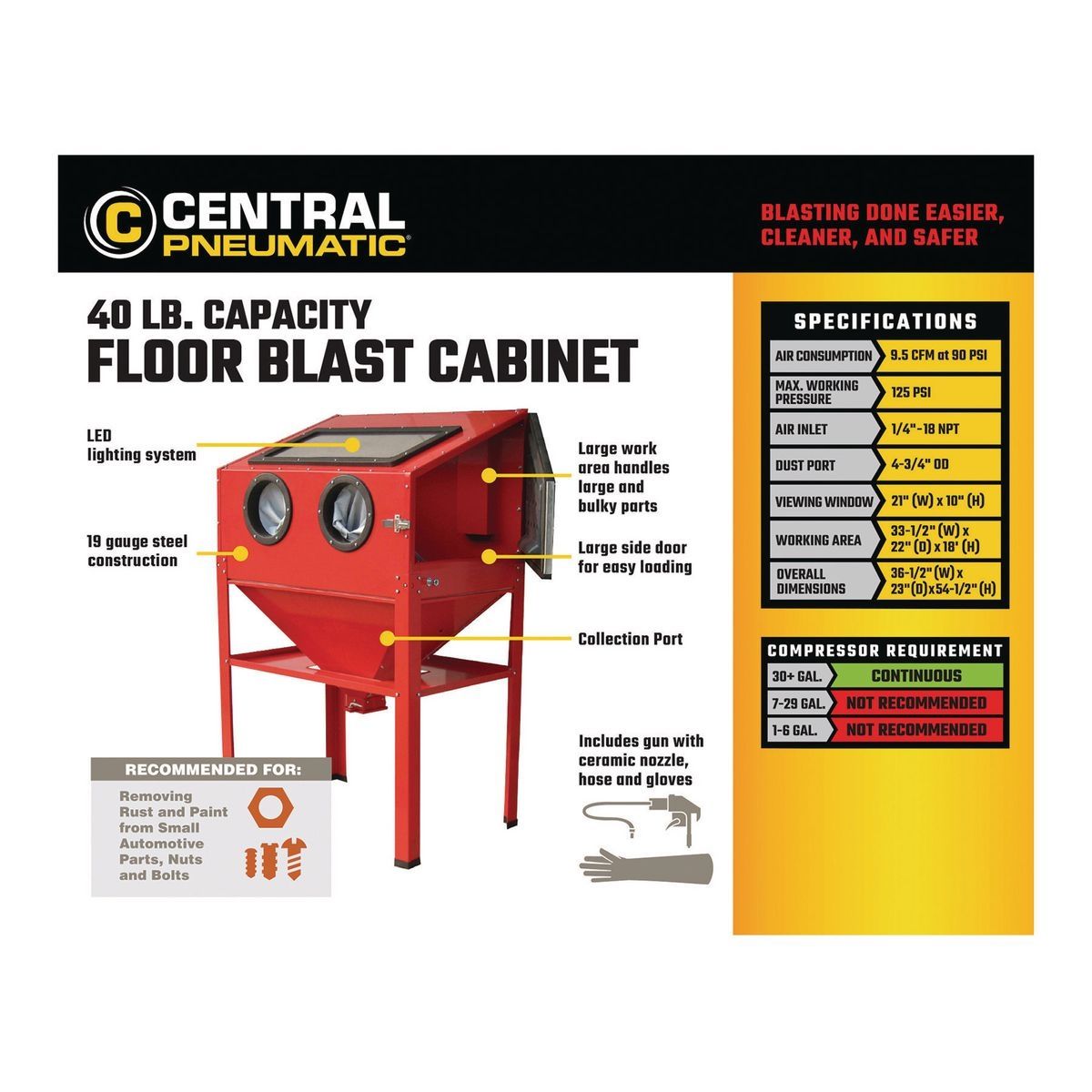 40 lb. Capacity Floor Abrasive Blast Cabinet Y412