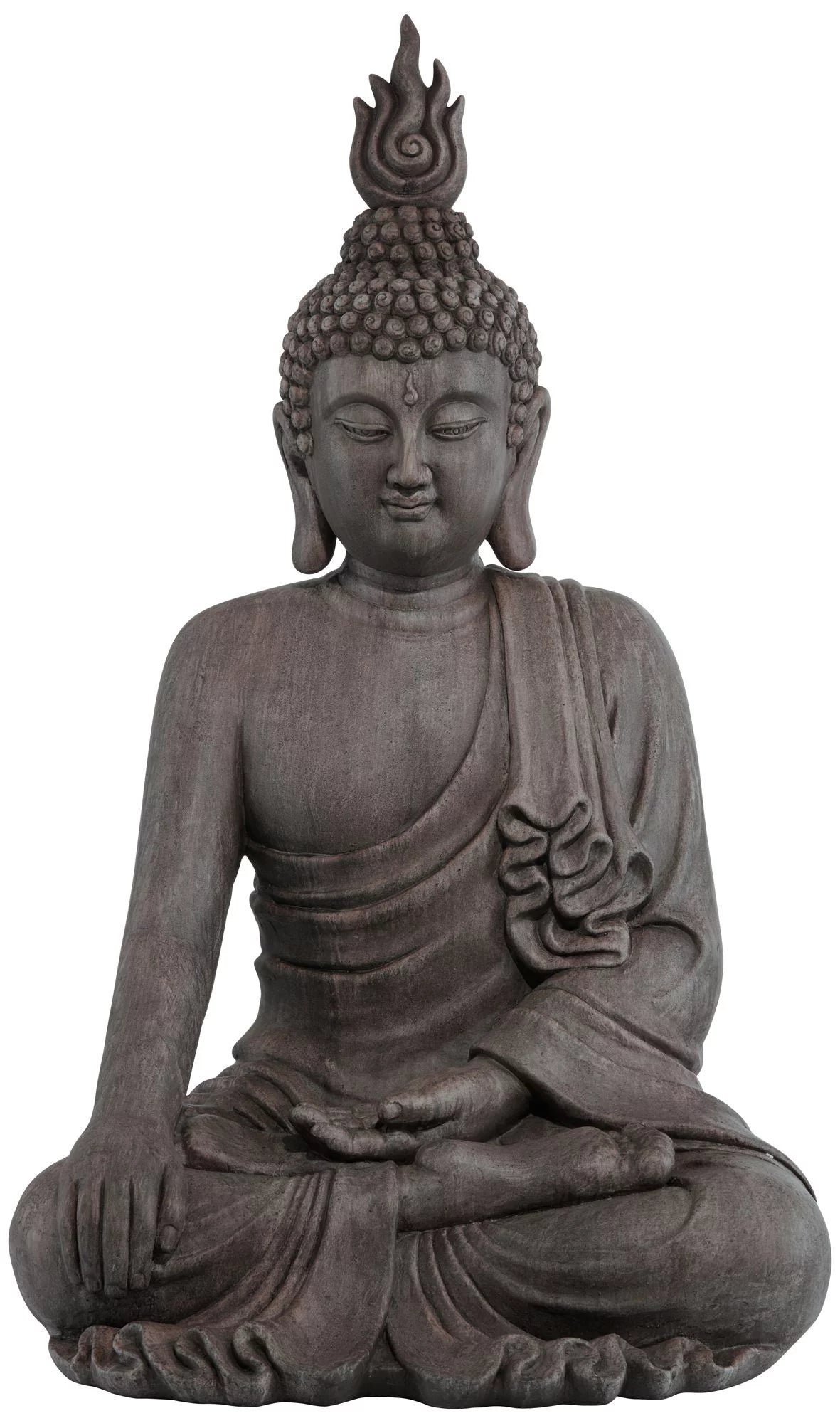 Large Sitting Buddha Statue Sculpture Stone Gray Finish 42" Tall I236