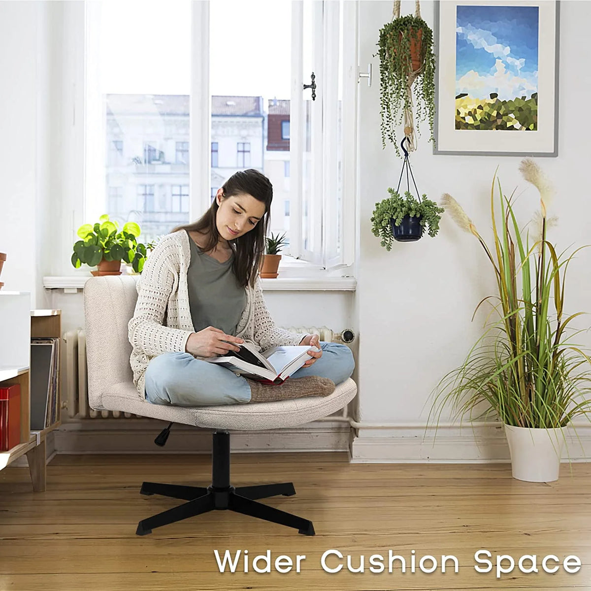 Armless Fabric Padded Swivel Office Chair Q520892