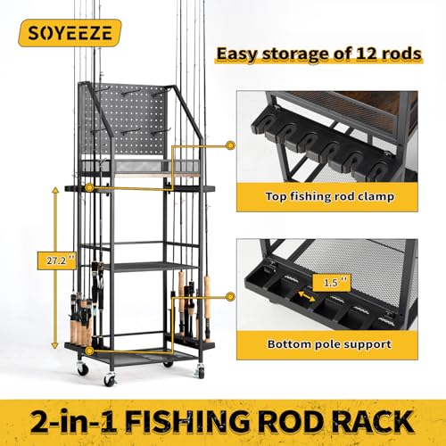 Fishing Rod Holders with Pegboard and Wheels M8050