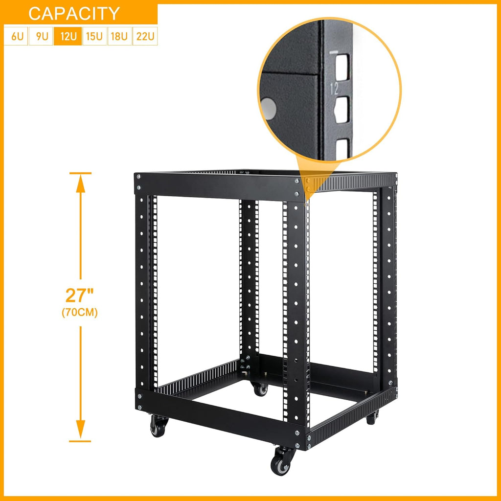 12U Open Frame Server Rack with Casters S3346