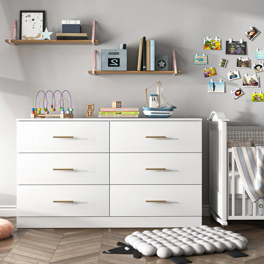 White Wood 6 Drawer Dresser K1741