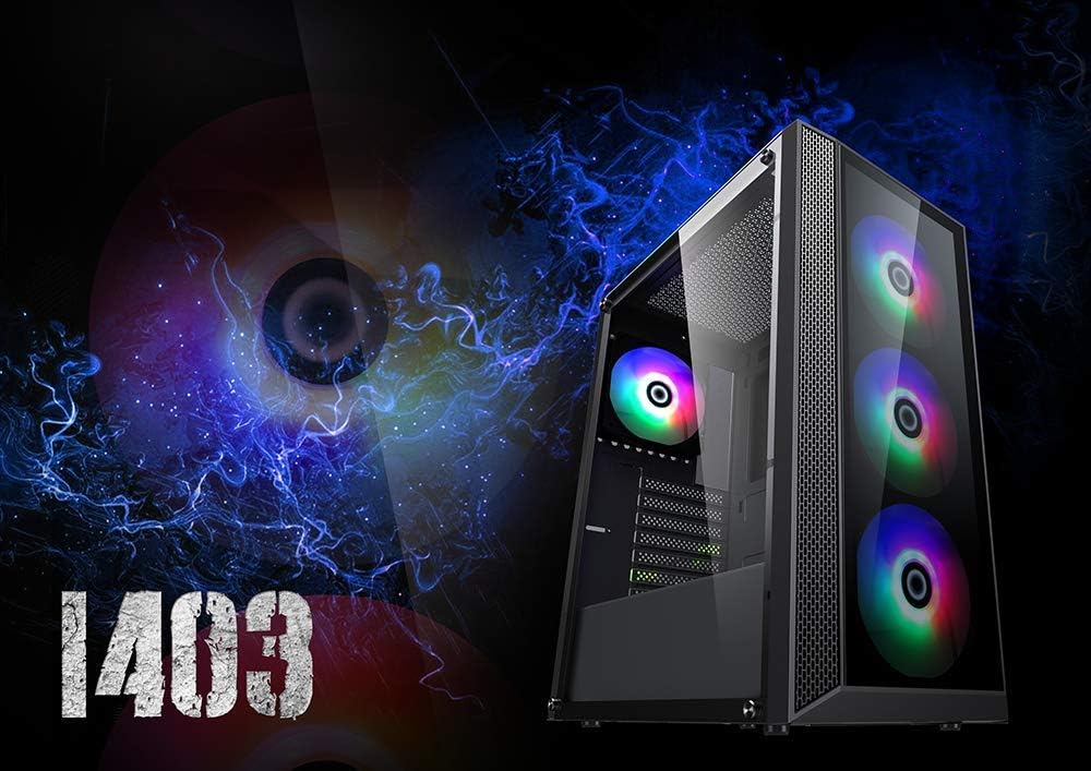 ATX Desktop Gaming Computer Case with Tempered Glass Window and ARGB LED Fans E68538