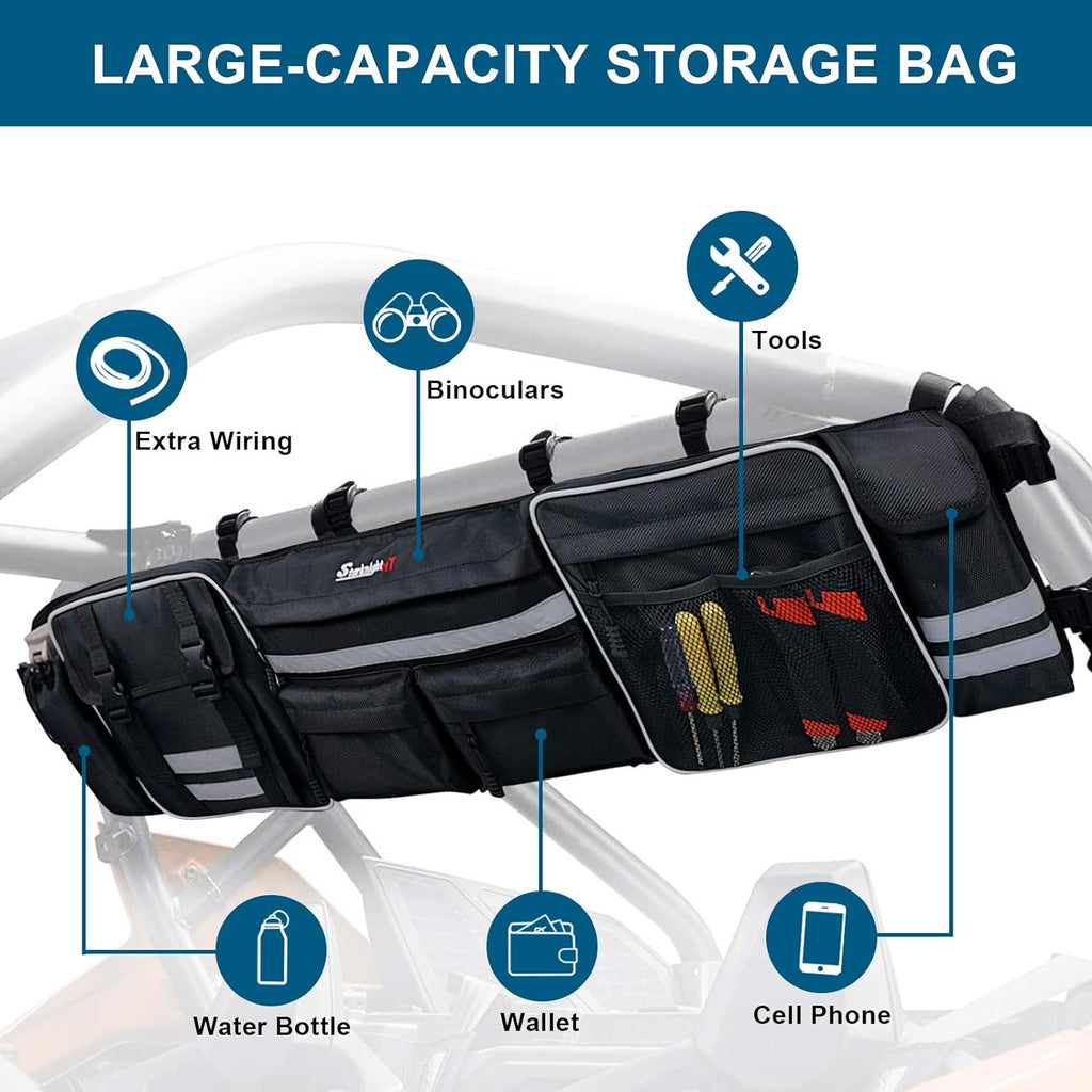 UTV Large Roll Cage Organizer, Cargo Rear Storage Bag with Reflective Strip R9640