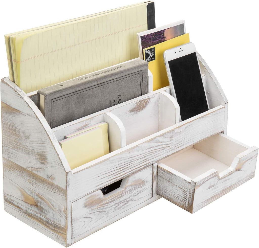 Black Wood 6-Compartment Desktop Organizer with 2 Drawers Z22814