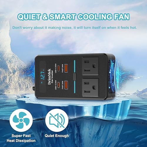 Car Power Inverter 12V to 110V AC with LCD Display 65W USB-C M400171