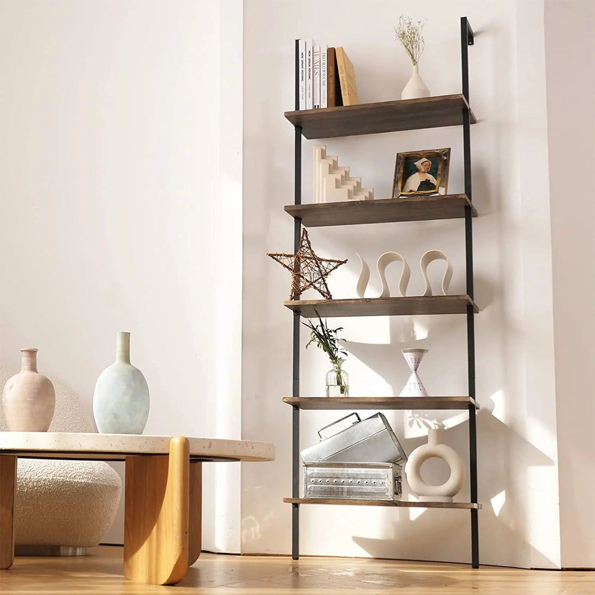 5-tier Wall-mounted Wood Bookshelf N5739
