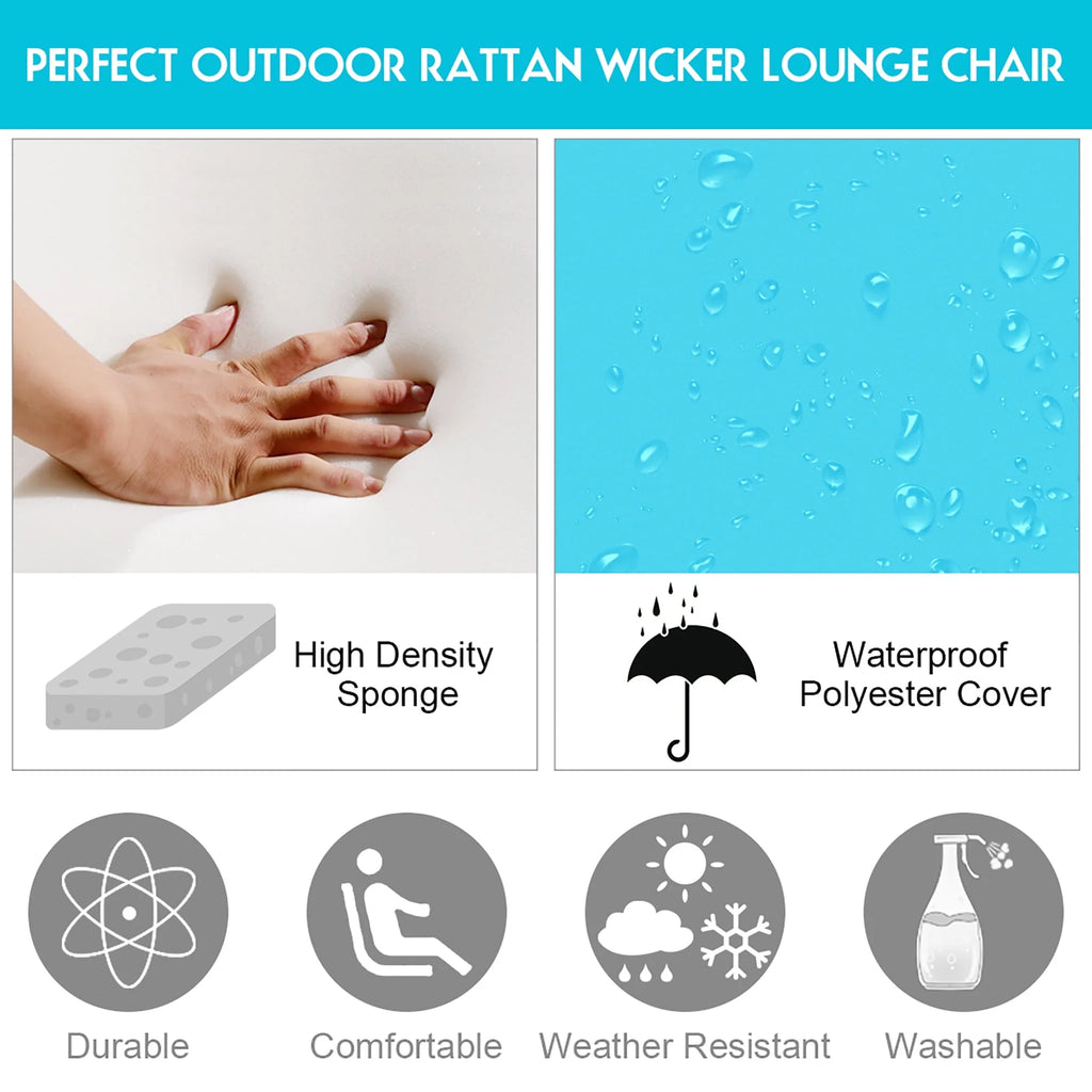 Patio Rattan Lounge Chair Height Adjustable Turquoise N5394
