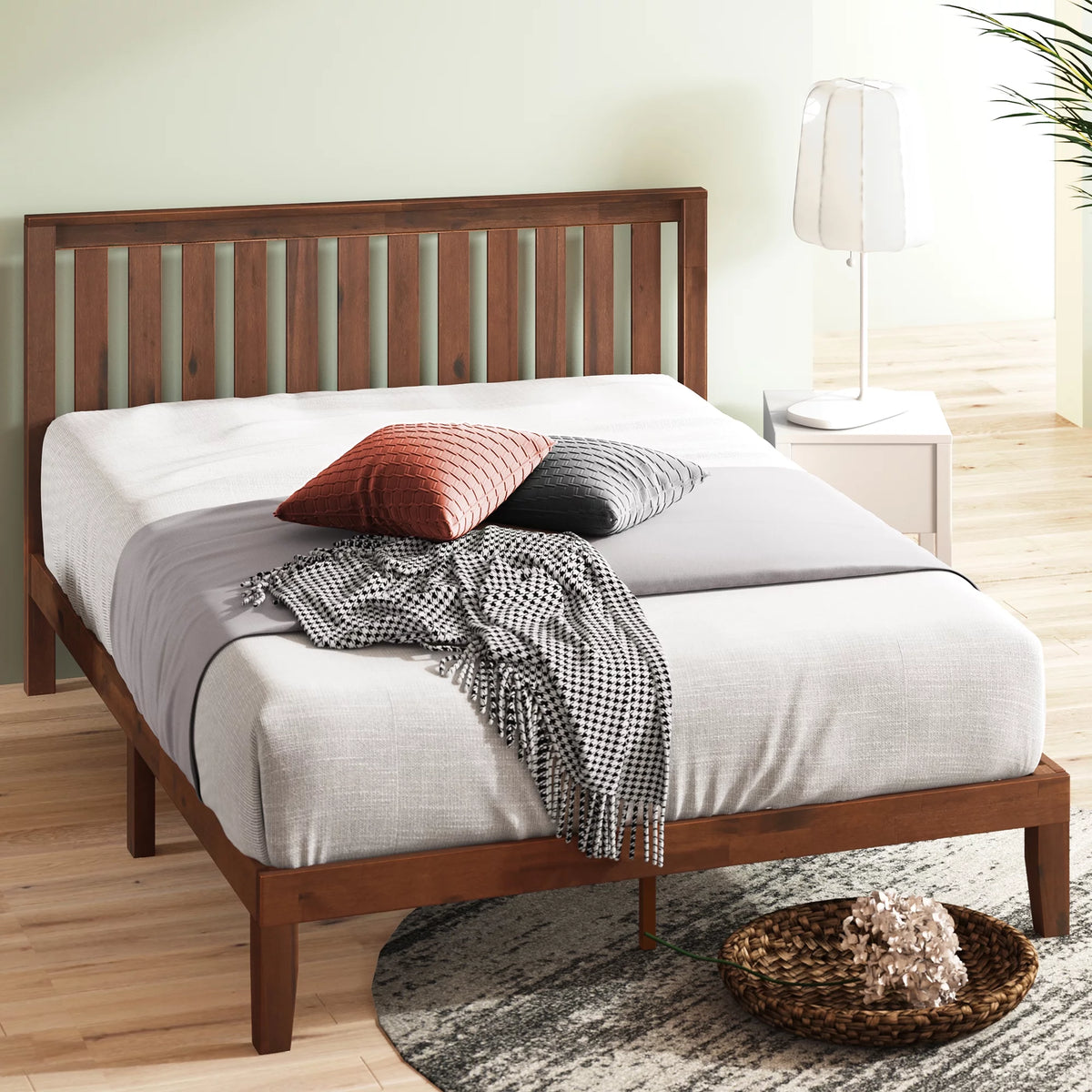 Queen Wood Platform Bed Frame with Headboard A142