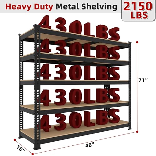5 Tier Adjustable Heavy Duty Metal Shelving Unit, Black, 2 PCS U7002