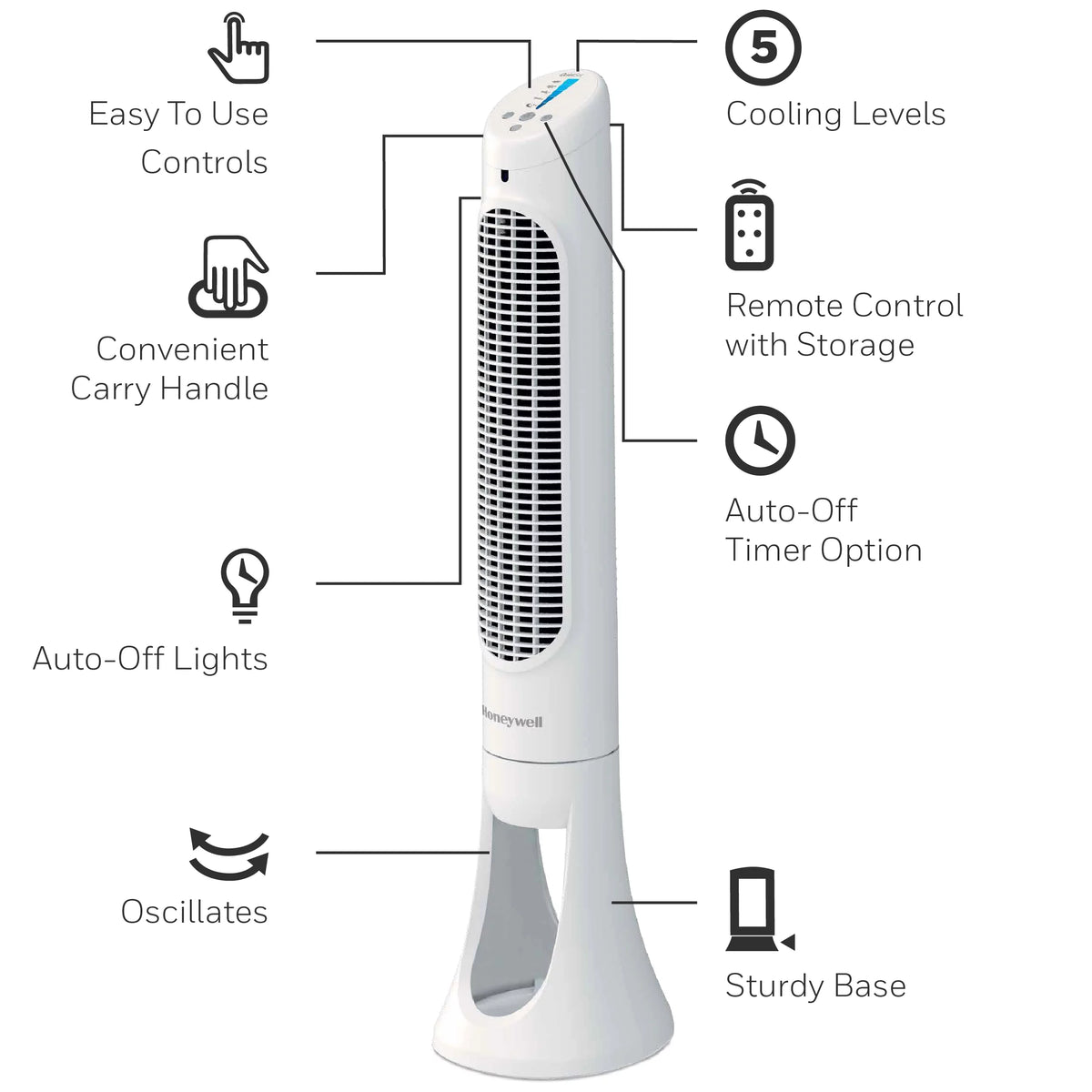 Black QuietSet Oscillating Electric Tower Fan M80633