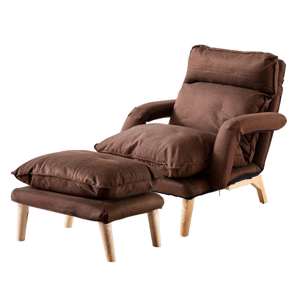 Brown Linen Accent Chair with Ottoman E230497