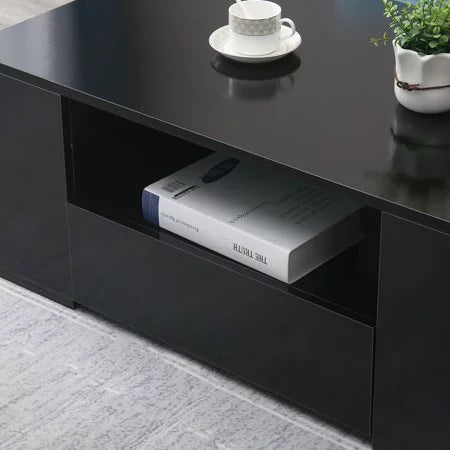 Black Tea Table with 2 Drawers W93970