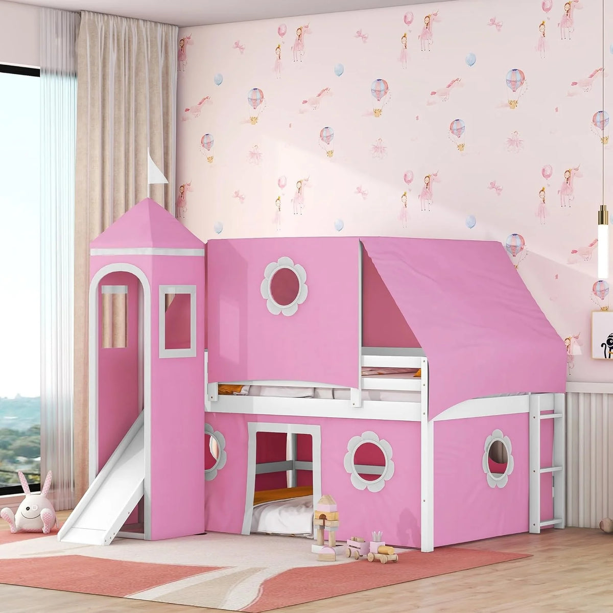 Full Size Solid Wood Low Loft Bed with Slide F694788