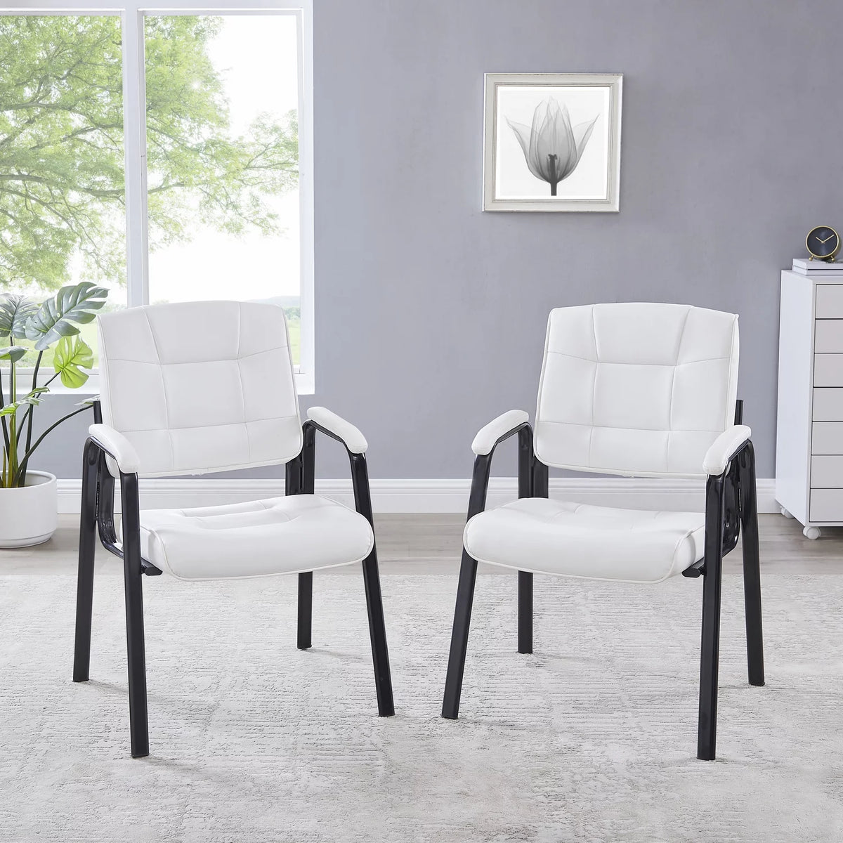 White Leather Executive Chair with Padded Arm Rest M8792