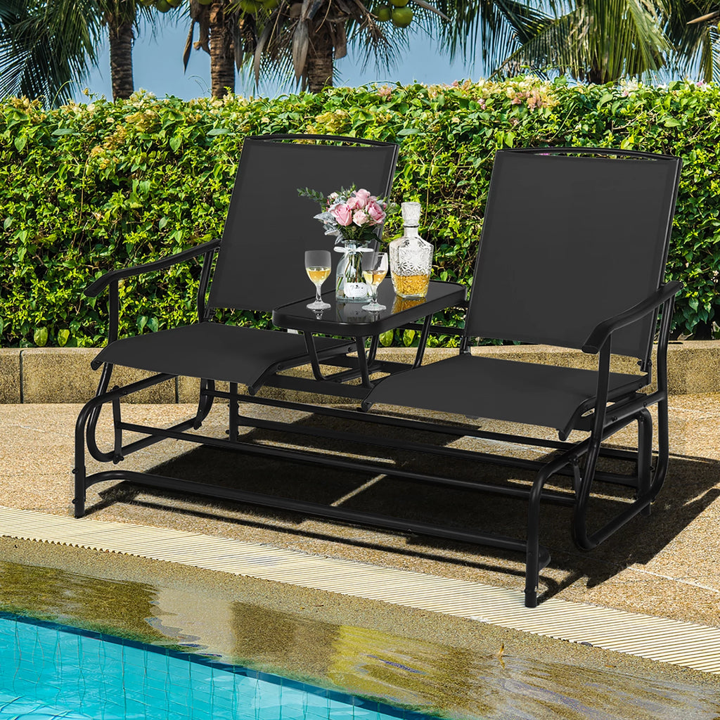 Brown 2 Person Outdoor Patio Glider Loveseat A58238