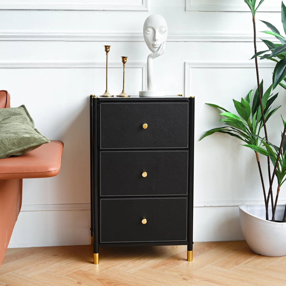 Black 3 Drawer Fabric Dresser B8798