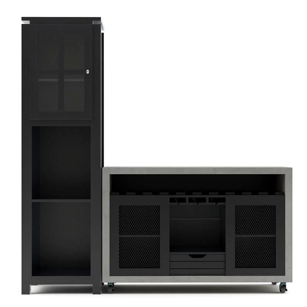 Wood 2pc Server and Wine Bar Cabinet Set in Black F7335