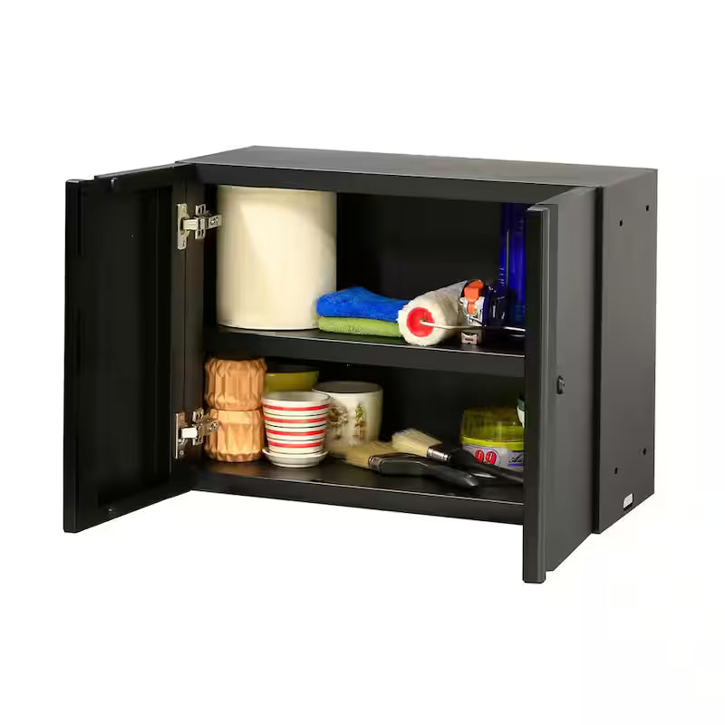Black 24-Gauge Steel Wall Mounted Garage Cabinet H687351