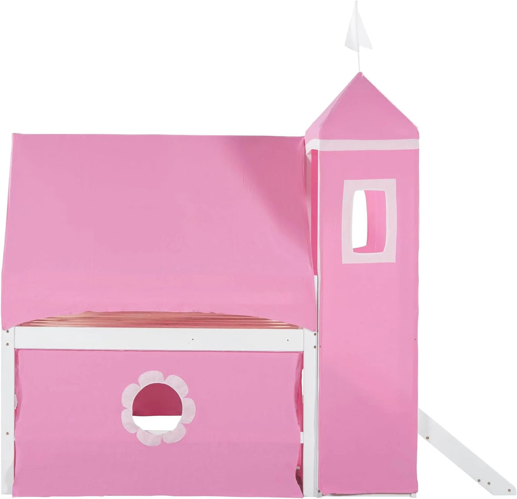 Full Size Solid Wood Low Loft Bed with Slide F694788