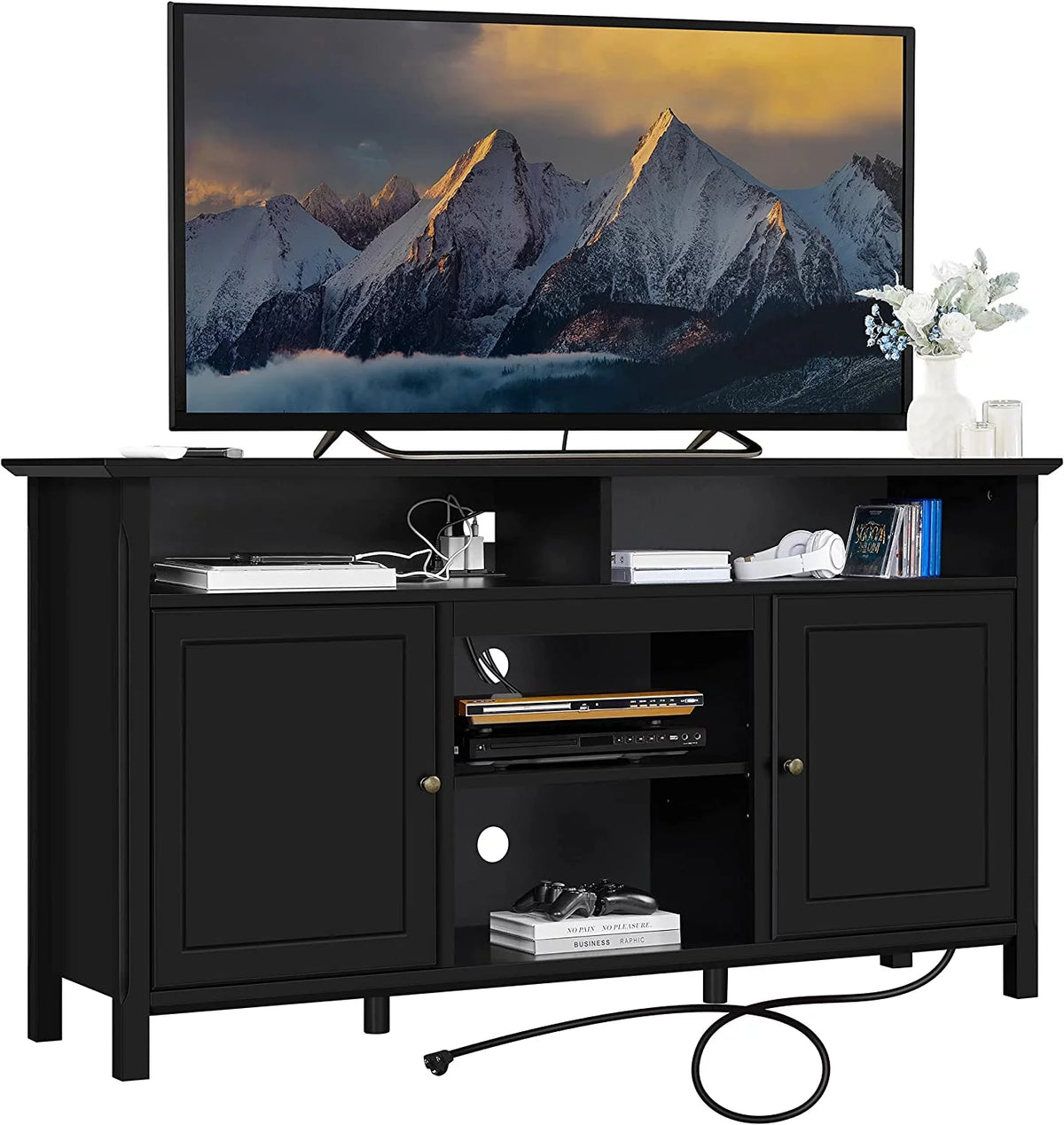 Black TV Stand with Doors up to 65 in R7756