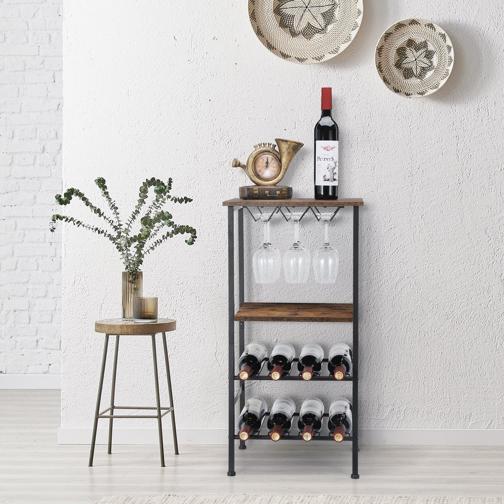 Freestanding Metal and Wood Wine Rack Table H193800