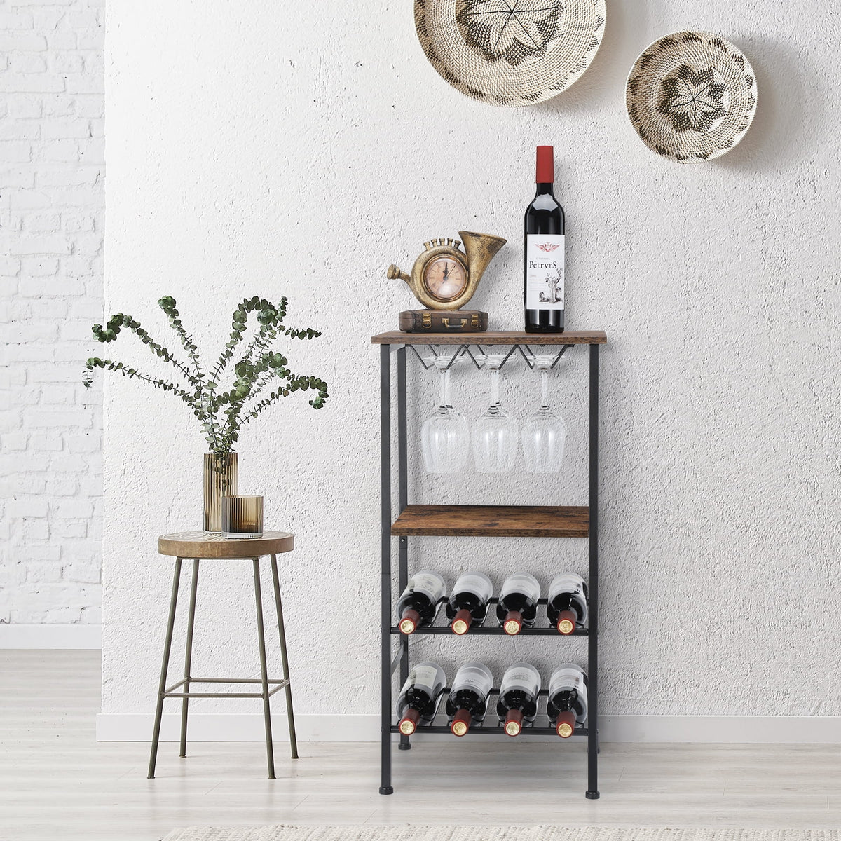 Freestanding Metal and Wood Wine Rack Table H193800