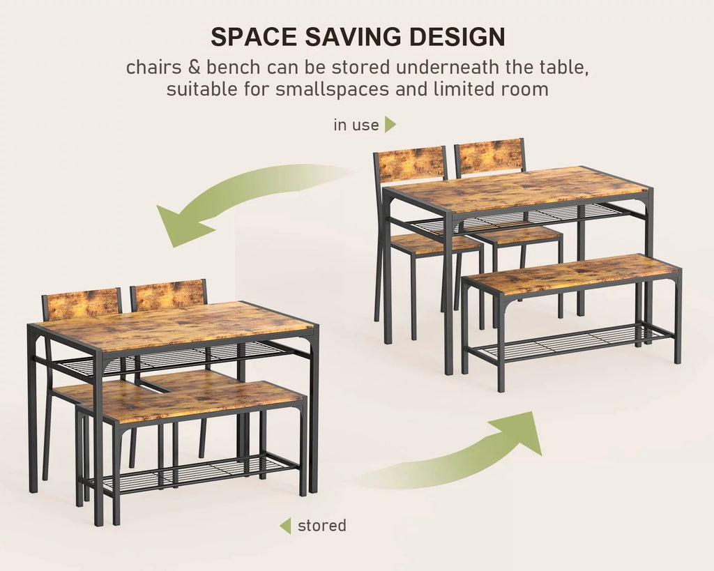 4 Piece Dining Table with 2 Chairs and Bench M6944