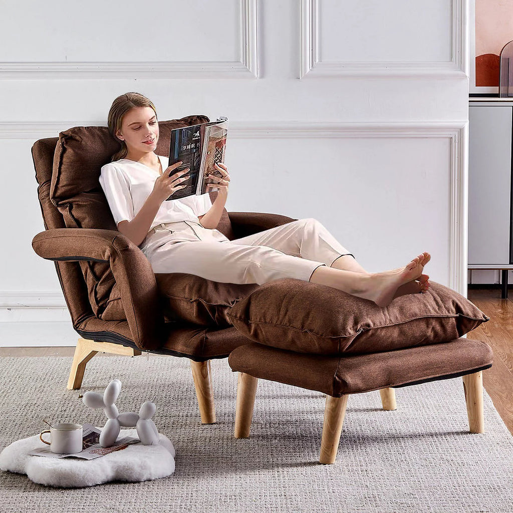 Brown Linen Accent Chair with Ottoman E230497