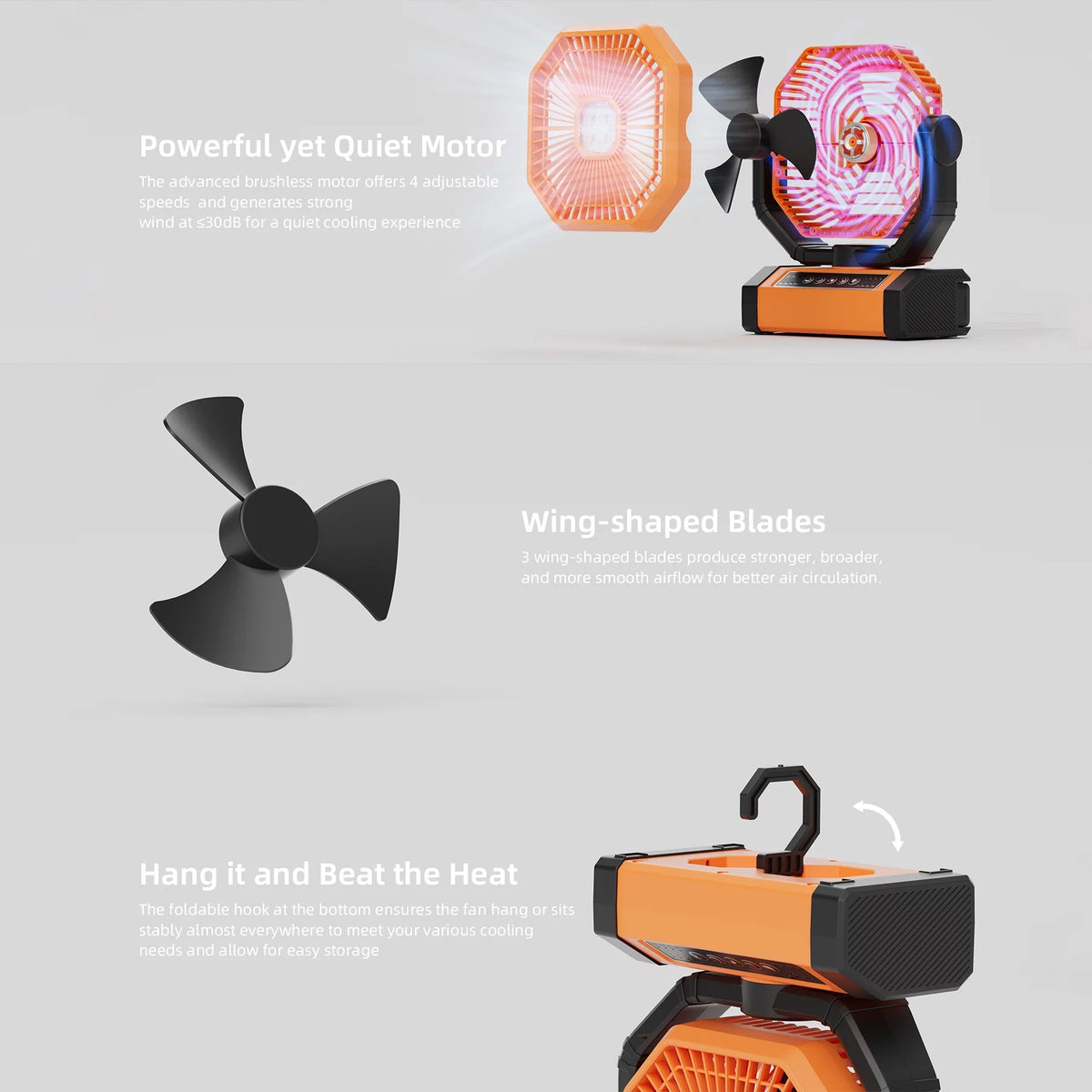 Portable Camping Fan 20000mAh Rechargeable with LED Lantern C1875