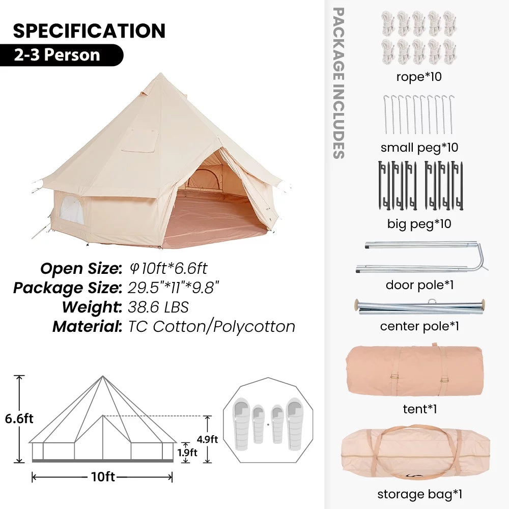 Canvas Bell Tent with Stove Jack 10ft K62441