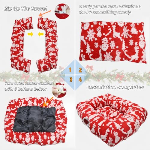 Christmas Cat Tunnel Bed with Warm Mat G19438