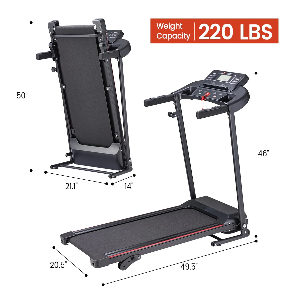 Foldable Treadmill with Incline 220lbs Black T87799