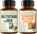 Mens Multivitamins Turmeric Melatonin Valerian Bundle Q3772