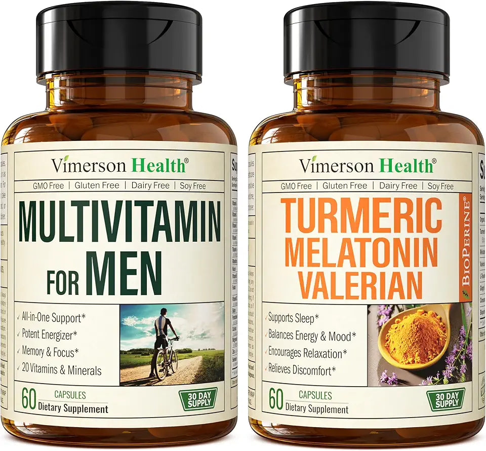 Mens Multivitamins Turmeric Melatonin Valerian Bundle Q3772