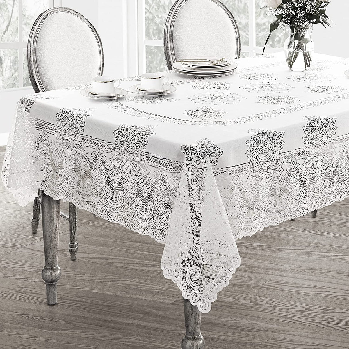 White Polyester Lace Tablecloth 52 x 70 Inch C23263