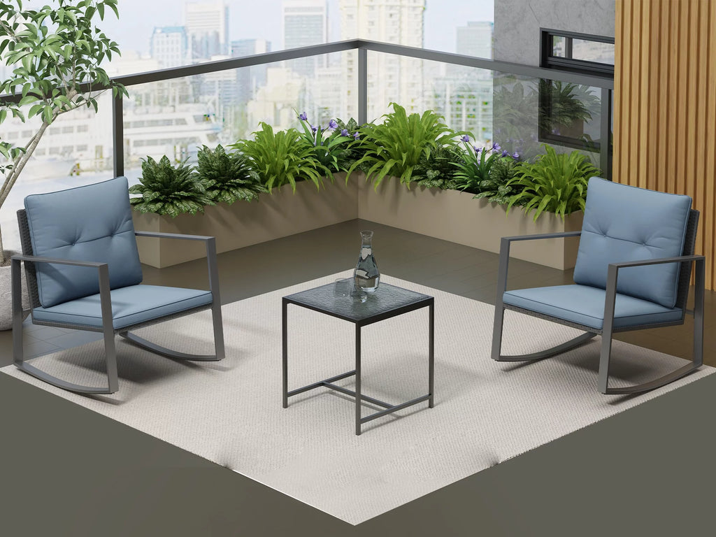 3-Piece Bistro Outdoor Cafe Furniture Set with Glass Table Grey U606365