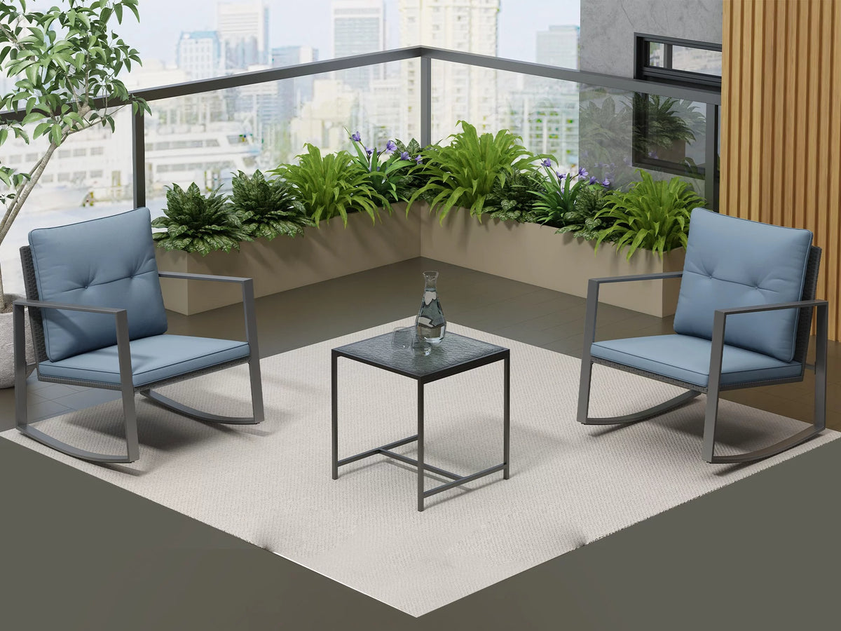 3-Piece Bistro Outdoor Cafe Furniture Set with Glass Table Grey U606365