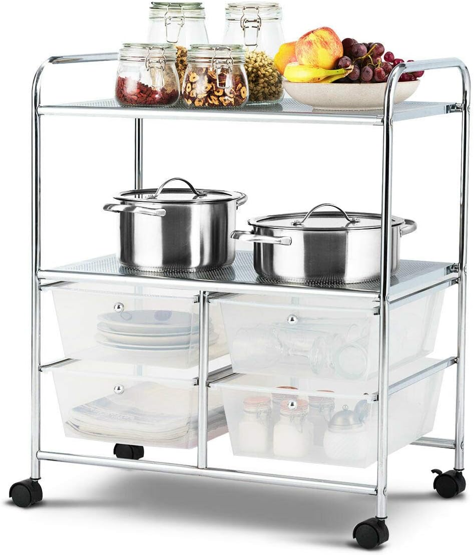 Rolling Storage Cart with 4 Drawers 2 Shelves Z772946