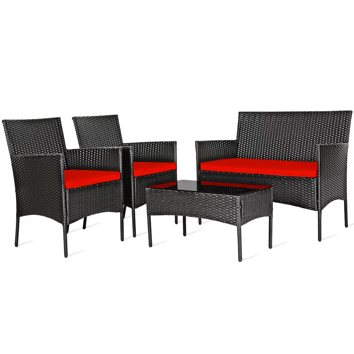 4 Pcs Outdoor Rattan Furniture Set with Turquoise Cushion A311001