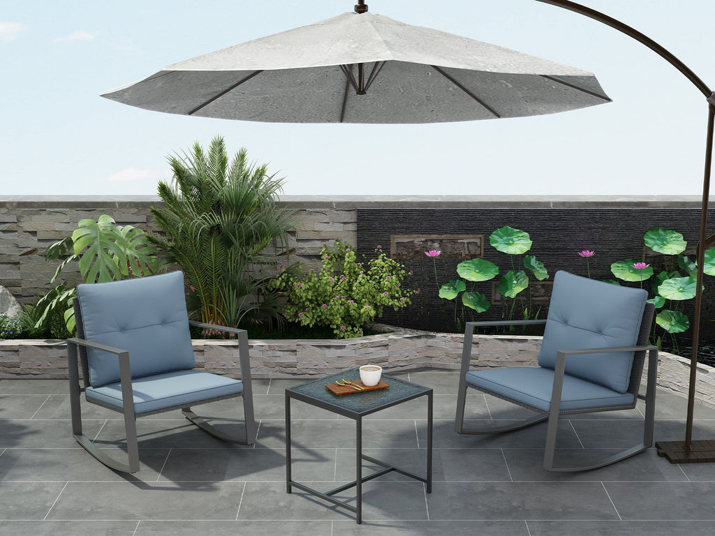 3-Piece Bistro Outdoor Cafe Furniture Set with Glass Table Grey U606365
