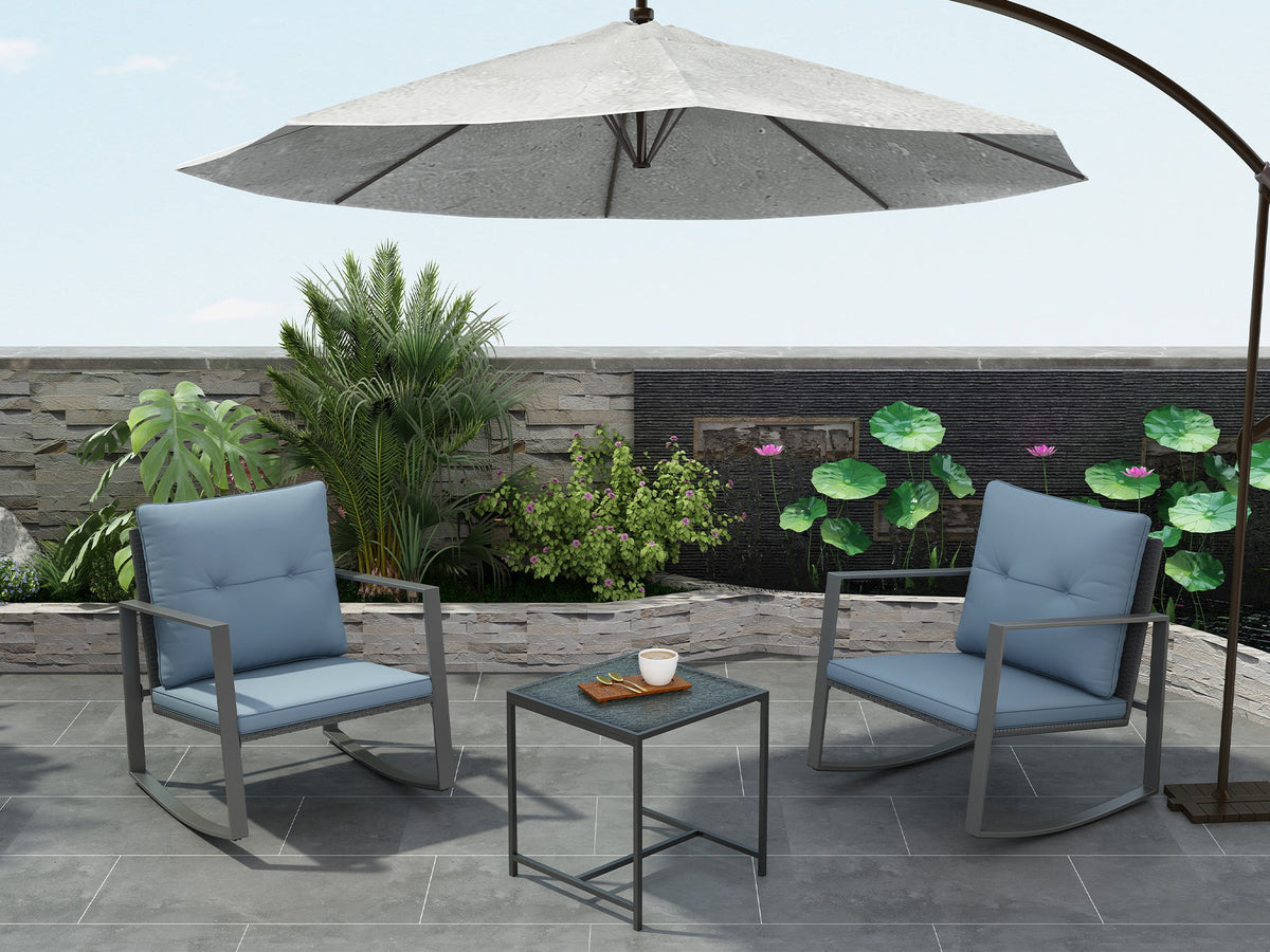 3-Piece Bistro Outdoor Cafe Furniture Set with Glass Table Grey U606365