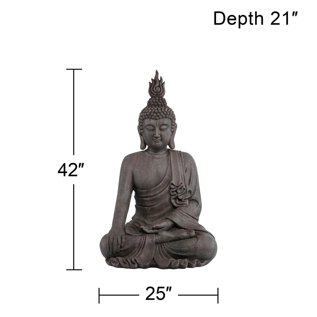 Large Sitting Buddha Statue Sculpture Stone Gray Finish 42" Tall I236