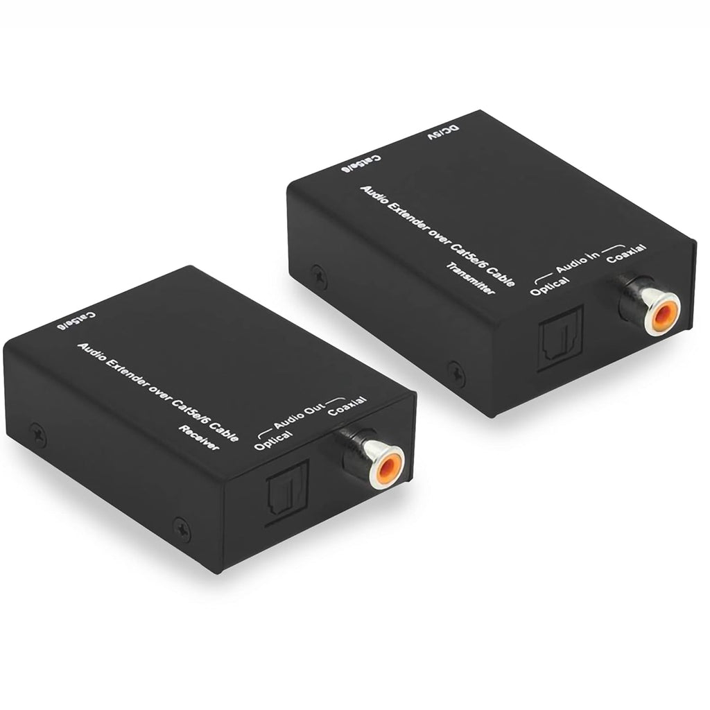 Digital Audio Balun Extender Converter Adapter Over Cat5e6 SPDIF Optical Coaxial 900 Feet Plug and Play Pack of 2 N498