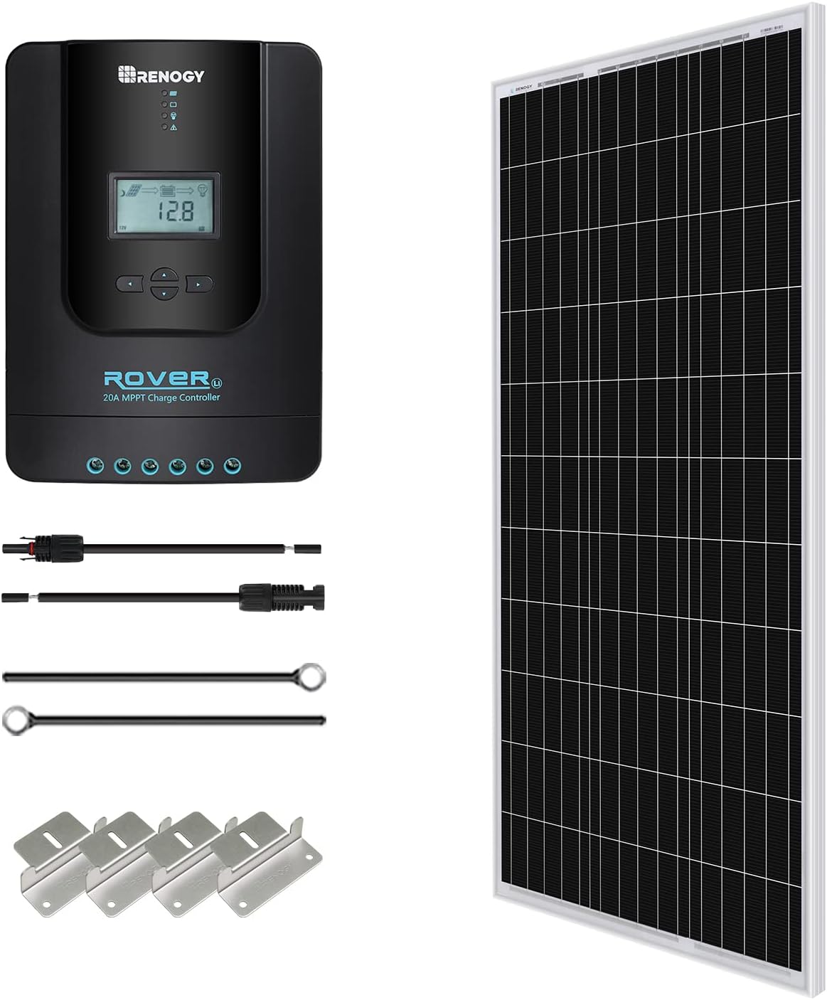 100W 12V Monocrystalline Solar Panel Starter Kit with 20A MPPT Charge Controller Y43959